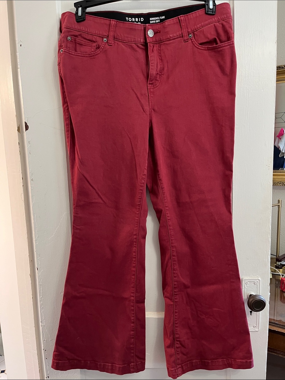 torrid Bombshell Flare, Super Soft, Deep Cranberry Flare Jeans